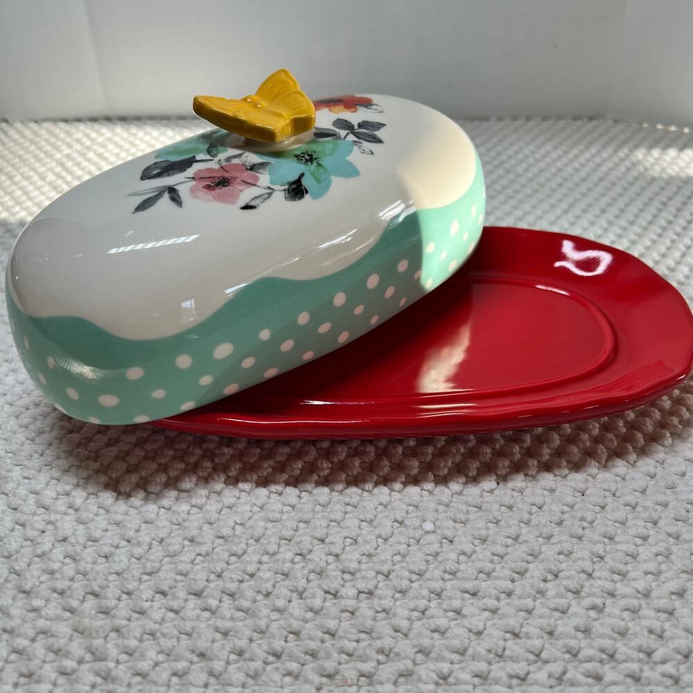 The Pioneer Woman Flea Market Floral Butter Dish Butterfly Yellow Butterfly - Picture 2 of 8